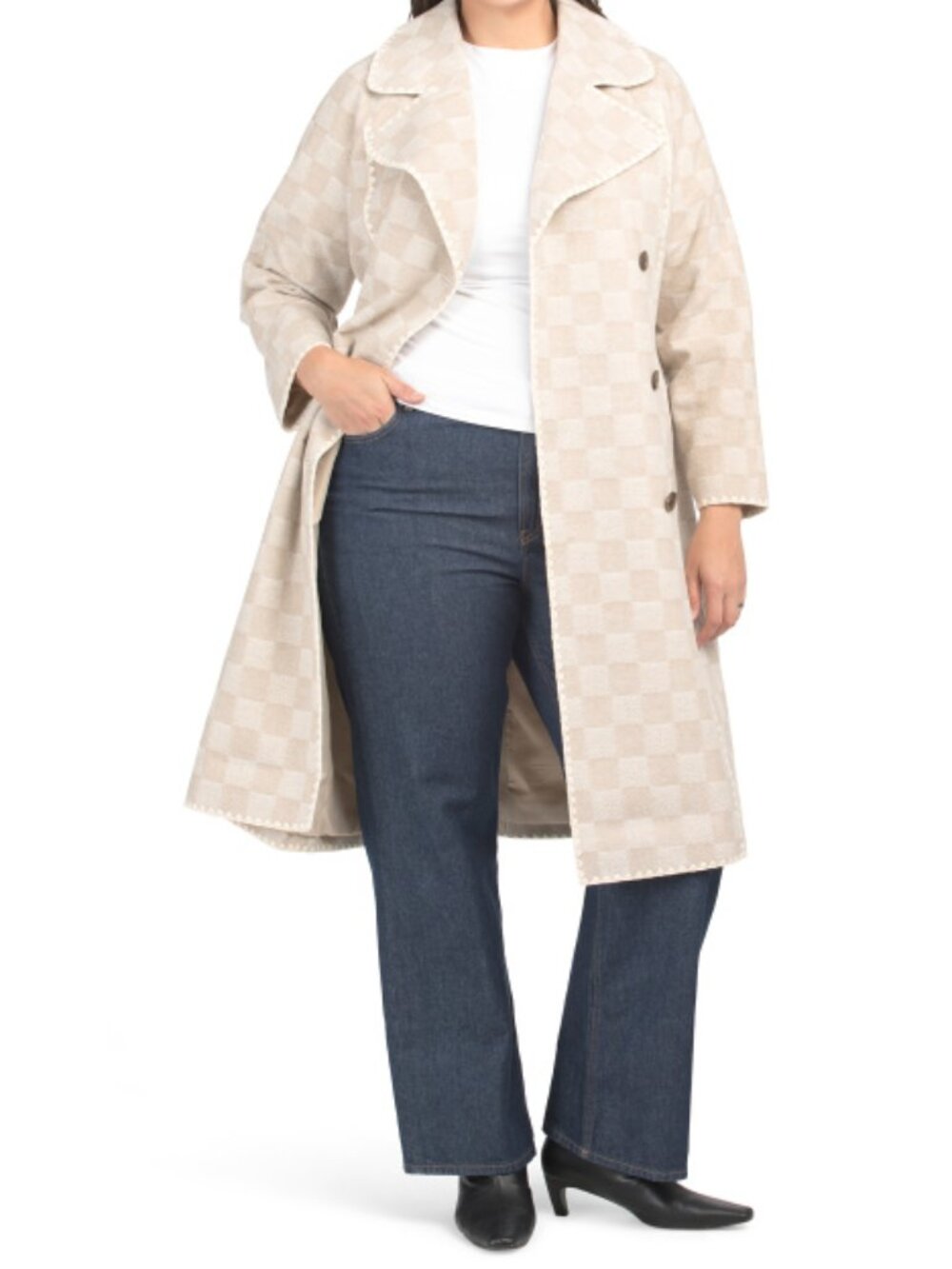 AVEC LES FILLES Plus Wool Blend Blanket Stitch Coat